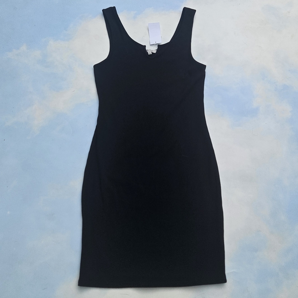 Black Bodycon Notch Neck Mini Dress Ribbed Little Black Dress